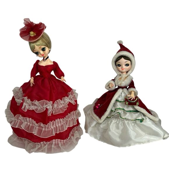Vtg Artmark Bradley Big Eyes Pose Doll Lot Red Gown Dress Lace Christmas Cloak